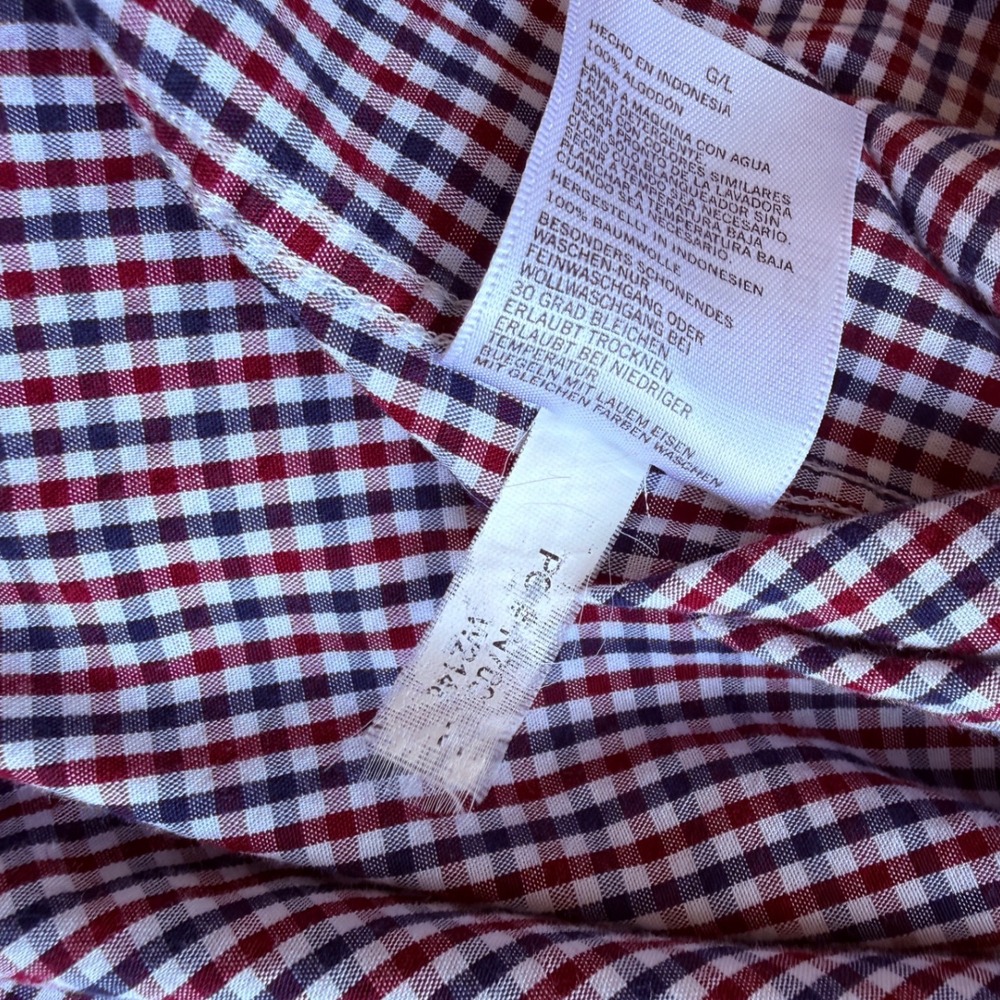Nautica Mens Large Red Blue Gingham Plaid Long Sleeve Button Down Shirt 0453 - Picture 7 of 8